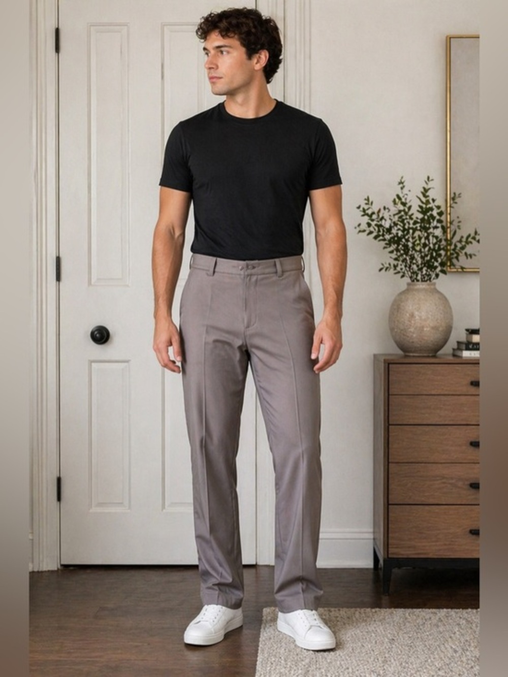 Matte Grey Men’s Chinos in Light Gray – Straight Leg with Pockets 34x32